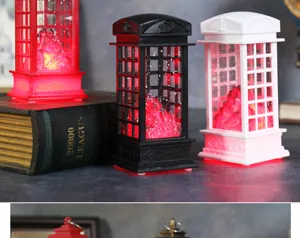 Detail der Telefonzellen-LED-Laternen in Rot, Schwarz und Weiß mit Leuchteffekt.