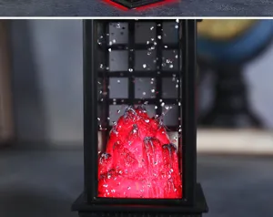 Makro-Nahaufnahme des rot leuchtenden Bergdetails in dieser dekorativen LED-Weihnachtslaterne