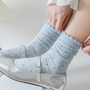 Women's Cute Polka Dot Ruffled Crew Socks Japanese Style Sweet Breathable Cotton Casual Daily Mid Tube Socks