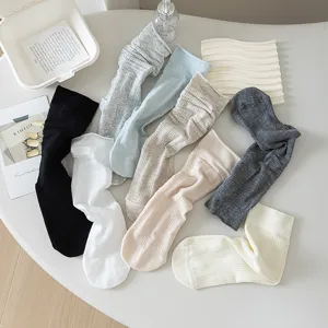 Women's solid color slouch socks summer thin cotton mid-calf hosiery sweet aesthetic cute daily wear