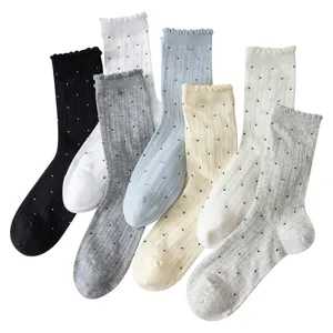 Women summer cotton socks cute ruffle polka dots breathable mesh casual daily wear hosiery