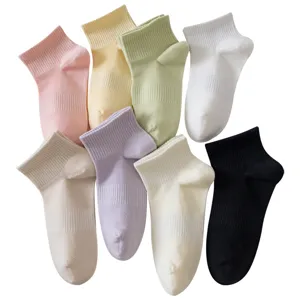 Women breathable cotton short socks solid color summer mesh athletic ankle socks set