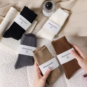 Wool blend mid-tube socks in autumn winter colors, thick warm cozy slouchy socks for women.