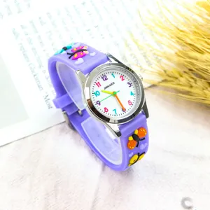 Jolie montre quartz violette pour enfants avec papillons 3D et chiffres colorés filles