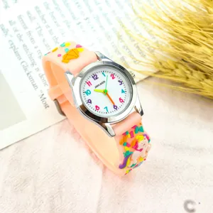 Montre quartz enfant bracelet silicone rose licorne mignonne chiffres colores tendance