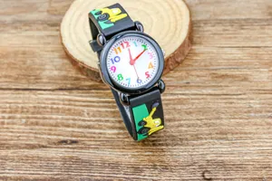 Kids cartoon quartz watch with excavator strap and colorful number dial for boys casual wear