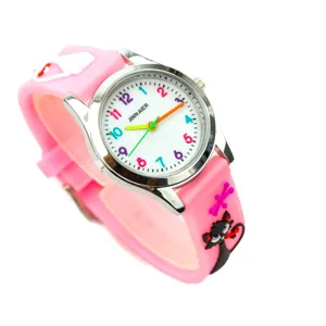 Jolie montre à quartz rose pour enfants avec chiffres colorés et bracelet en silicone.