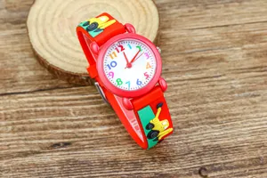 Children cartoon quartz watch with cute excavator strap and colorful numbers for kids boys.