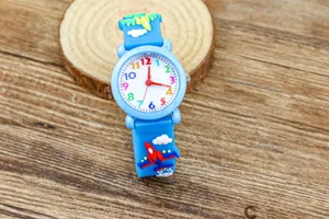 Kids cartoon watch detail view featuring colorful numbers and airplane strap design.
