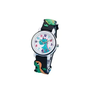 Kids 3D cartoon dinosaur quartz watch for boys and girls with colorful numbers dial.