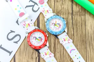 Kids cute cartoon unicorn silicone watch, colorful jelly wrist watch for girls.