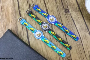 Kids cartoon excavator design watch detail view featuring colorful silicone strap and clear dial.