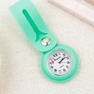 Mini Montre de Poche à Quartz Clip-On en Silicone Cadran Rond Mousqueton Infirmier Étudiant Examen Montre FOB Portable