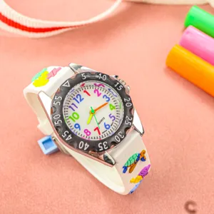 Bunte Kinder Quarz-Armbanduhr mit Ozean Cartoon Armband und bunten Ziffern fuer Kinder