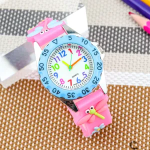 Süße Kinder Quarz Uhr mit bunten Zahlen Libellen Armband klares Zifferblatt Geschenk uhr.