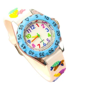Orologio al quarzo per bambini con cinturino in silicone bianco e numeri colorati marini.
