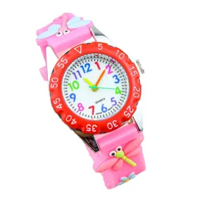Süße Kinder Quarz Uhr mit pinkem Libellen Armband buntem Zifferblatt für Mädchen Geschenk