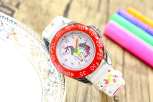 Kids cute unicorn quartz watch with silicone strap and macaron color design for girls.