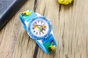 Kids Cute Cartoon Excavator Watch Blue Silicone Strap Waterproof Analog Quartz Watch