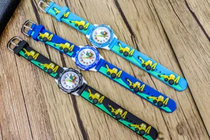 Kids cartoon excavator watch with soft silicone strap, cute construction vehicle design for boys