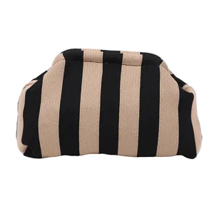 Kομψή πλεκτή ριγέ τσάντα clutch, μεγάλης χωρητικότητας καθημερινή ευέλικτη τσάντα χειρός.