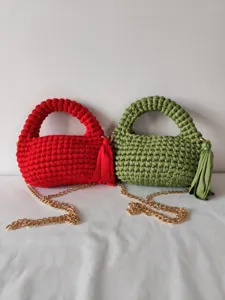 Handmade crochet crossbody chain bag with tassel, casual macaron shoulder handbag for women.