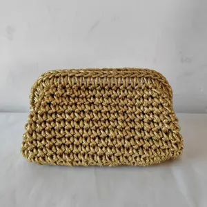 Vintage Luxury Gold Rope Woven Clutch Bag For Women Fashion Metallic Woven Evening Bag Handbag Party Daily Matching Bag