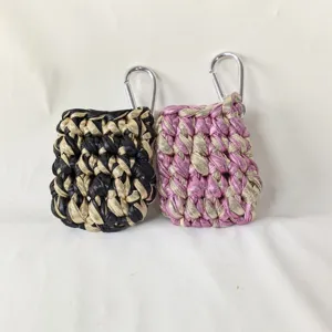 Mini Custodia per Auricolari all Uncinetto Fatta a Mano Borsellino Tessuto Ciondolo per Borsa Portachiavi Accessorio Artigianale
