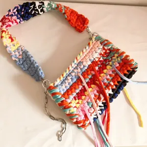 Women Dopamine Style Colorful Woven Shoulder Bag Tassel Crochet Crossbody Handbag Casual Fashion Chic Handbag