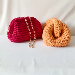 Handmade Crochet Clutch Bag For Women Chain Crossbody Bag Woven Shoulder Handbag