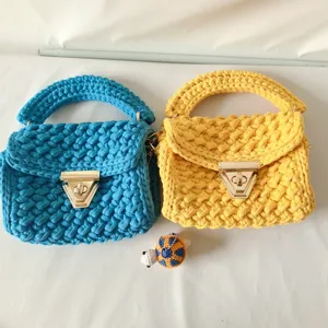 Handmade crochet knitted shoulder bag for women stylish fabric twist braided handbag