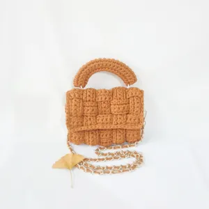 Women Woven Crossbody Bag Handmade Crochet Shoulder Bag Fashion Chain Tote Bag Urban Minimalist Purse