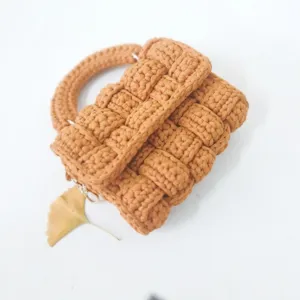 Handmade crochet woven women handbag stylish cassette crossbody shoulder bag brown daily purse