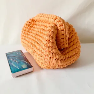 Handmade Orange Fabric Crochet Clutch Bag Chic Cloud Dumpling Purse For Women Daily Casual