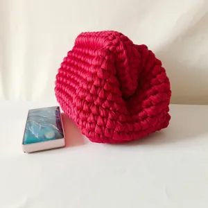 Handmade fabric crochet clutch bag for women, stylish knitted cloud pouch for daily casual use.