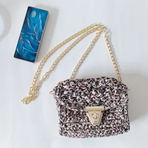 Leopard print crochet crossbody bag with gold chain and chic turn lock for women style.