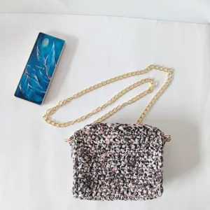 Crochet Leopard Print Crossbody Bag with Gold Chain Strap for Women Stylish Casual