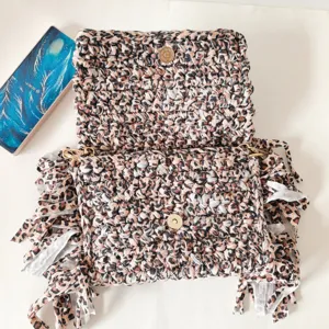 Leopard print crochet cloth strip clutch bag women handmade shoulder crossbody bag chic style