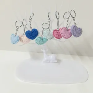 Handmade colorful crochet heart keychains cute knitted bag charm accessory display