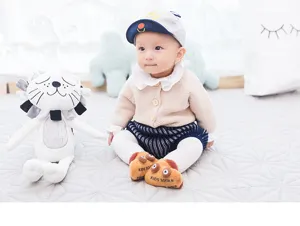 Thickened baby floor socks with cute cartoon design, anti-slip infant shoes for autumn winter.