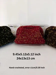 Handgehäkelte Metallic Goldfaden Vintage Textur Clutch Tasche stilvolle Abendtasche Damen