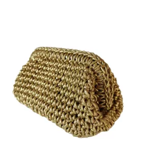 Gold metallic woven clutch bag stylish vintage evening purse main product display.