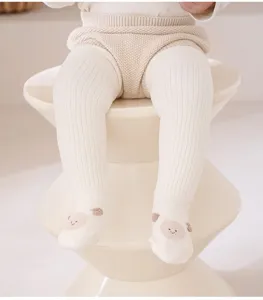 Infant winter over-the-knee socks, thick warm ribbed baby high stockings with cute bear detail.
