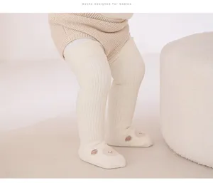 Newborn baby over-knee thick warm winter high socks with cute 3D bear ears design detail view