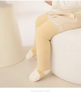 Baby thick over-the-knee yellow socks with cute duck design, warm autumn winter toddler hosiery.