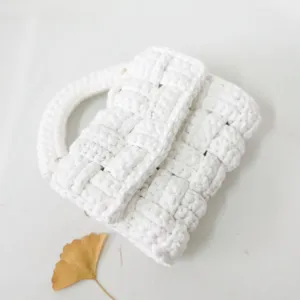 Handmade white woven crochet crossbody bag minimalist style stylish women small square shoulder bag