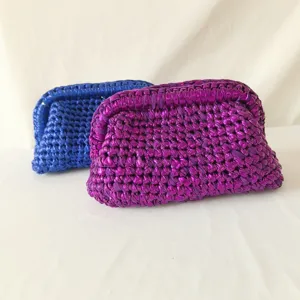 Handcrafted metallic crochet clutch bag for women, stylish handmade woven shoulder purse.
