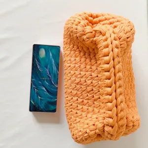 Handmade chunky knit crochet clutch bag for women stylish orange woven shoulder pouch chic
