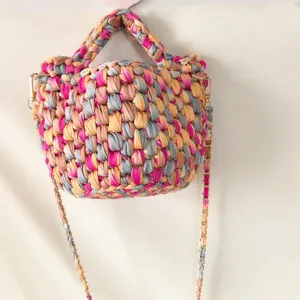 Handgemachte bunte Stoff Häkel Tasche Umhängetasche Eimer Form mit Kette für Damen