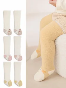 Infant thermal over-the-knee fleece socks, cute animal design, soft and warm baby winter wear.